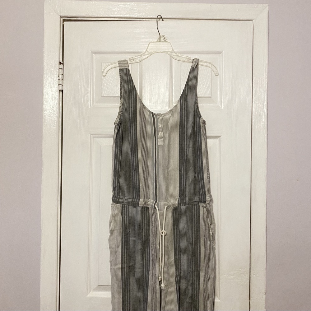 Cloth + Stone Linen Open Back Striped Jumpsuit